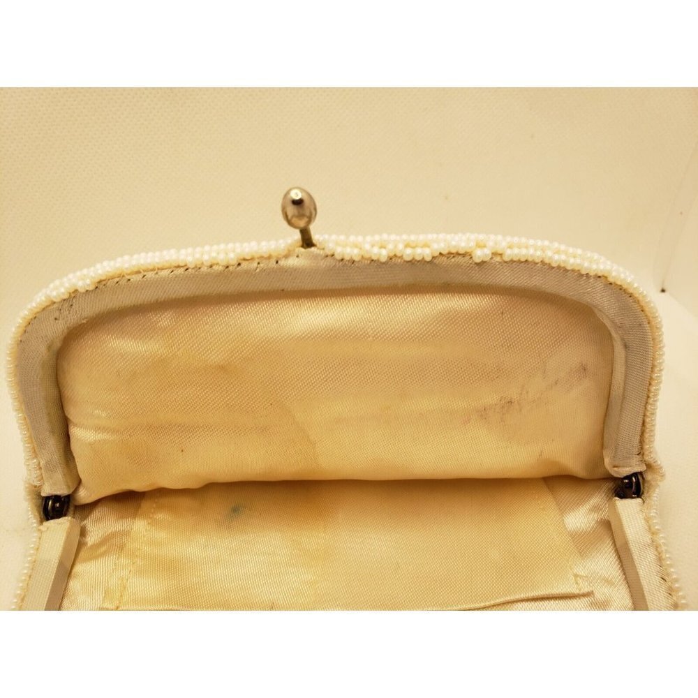 Richere White Beaded Evening Bag Seed Pearls Beads Gold Chain Clutch Purse Japan - Picture 7 of 10